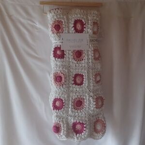 Rachel Zoe Throw Blanket 50X60" Hand Crocheted White Pink Granny Squares NEW